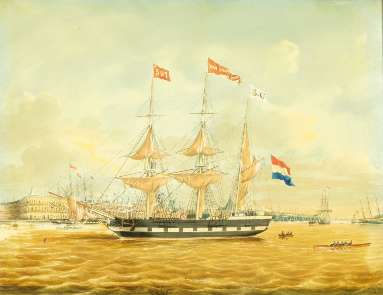 Die Johan Melchior Kemper vor Anker im Hafen von Rotterdam von Jacob Spin