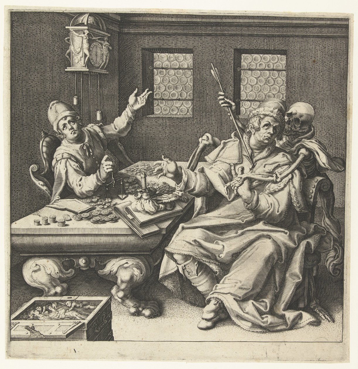Die Geldwechsler und der Tod von Jacob de Gheyn (II) (workshop of)
