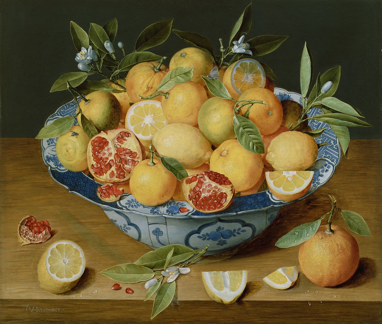 Stillleben mit Zitronen, Orangen und einem Granatapfel, um 1620-1630 von Jacob van Hulsdonck