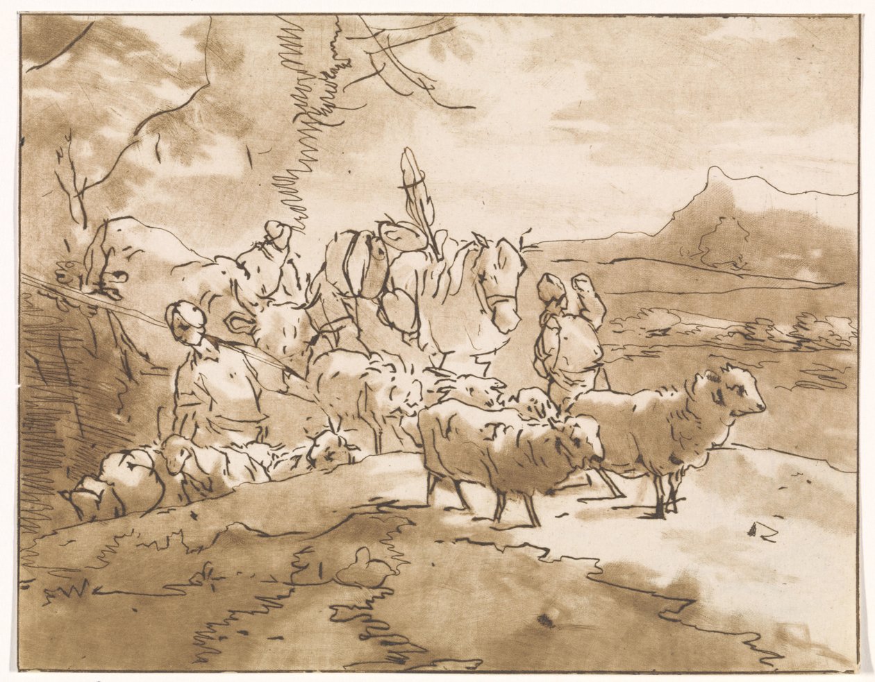 Hirten mit Vieh in einer Berglandschaft von Jacob van de Velde (graveur)