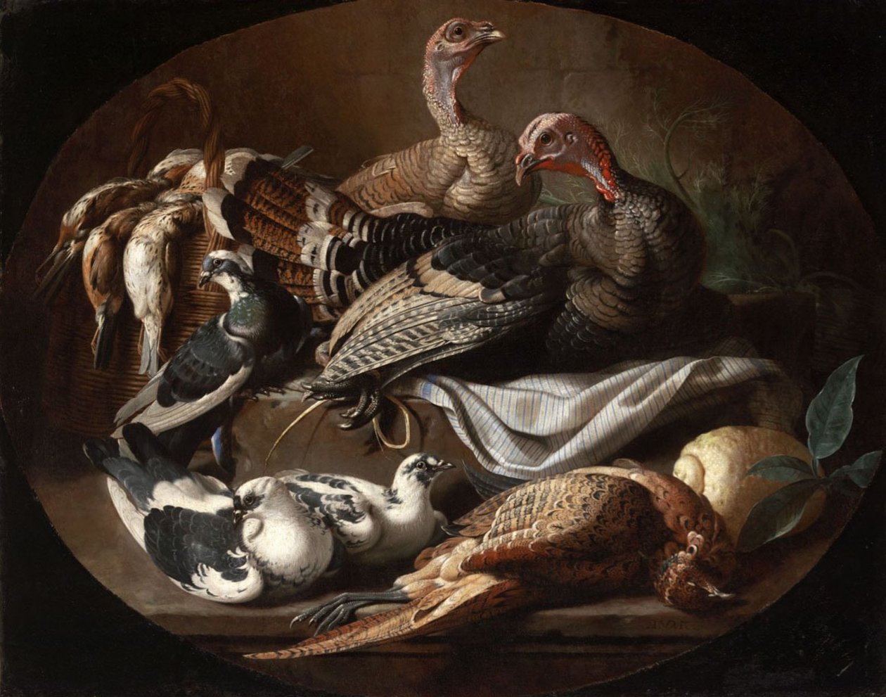 Stillleben mit totem und lebendem Geflügel von Jacob van der Kerckhoven