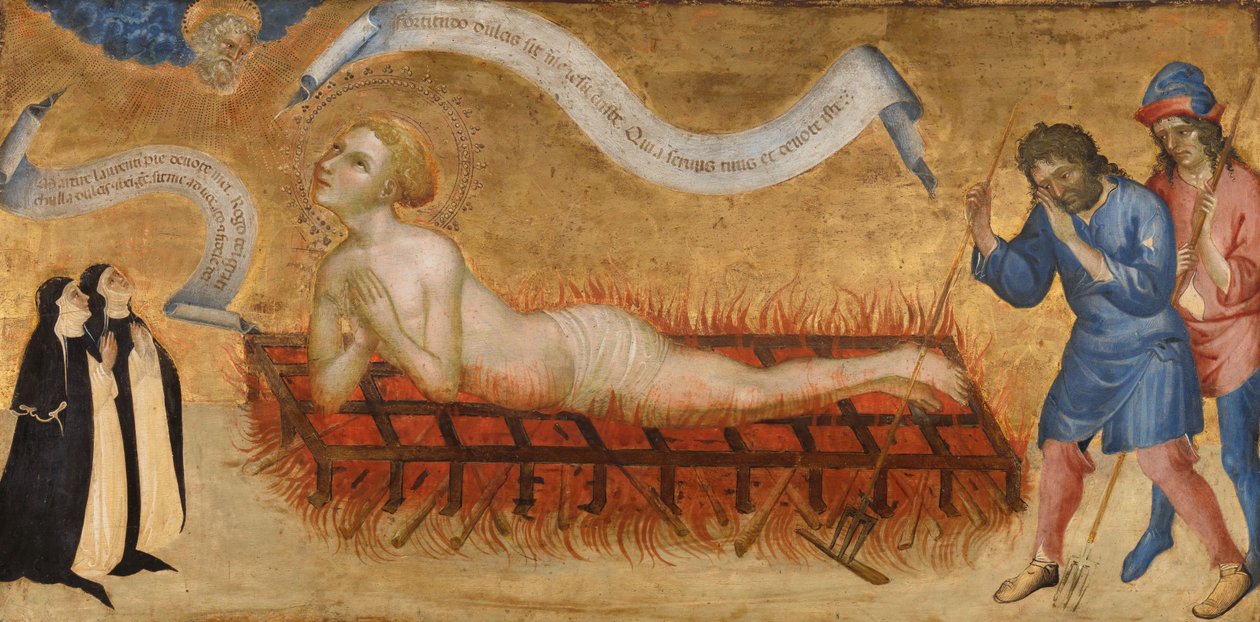 Martyrium des Heiligen Laurentius mit zwei Benediktinerinnen von Jacobello del Fiore