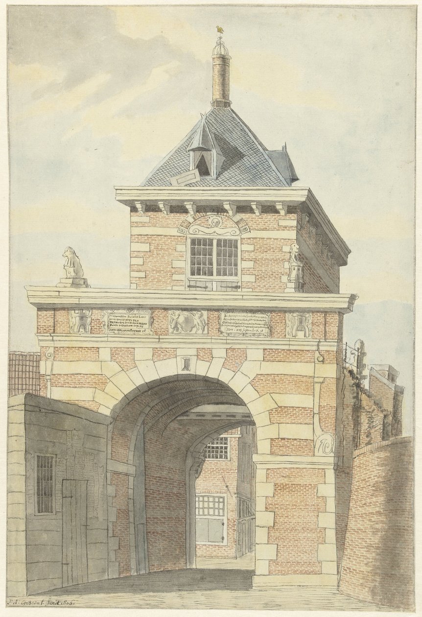 Ansicht des alten Friesischen Tores in Alkmaar von Jacobus Andreas Crescent