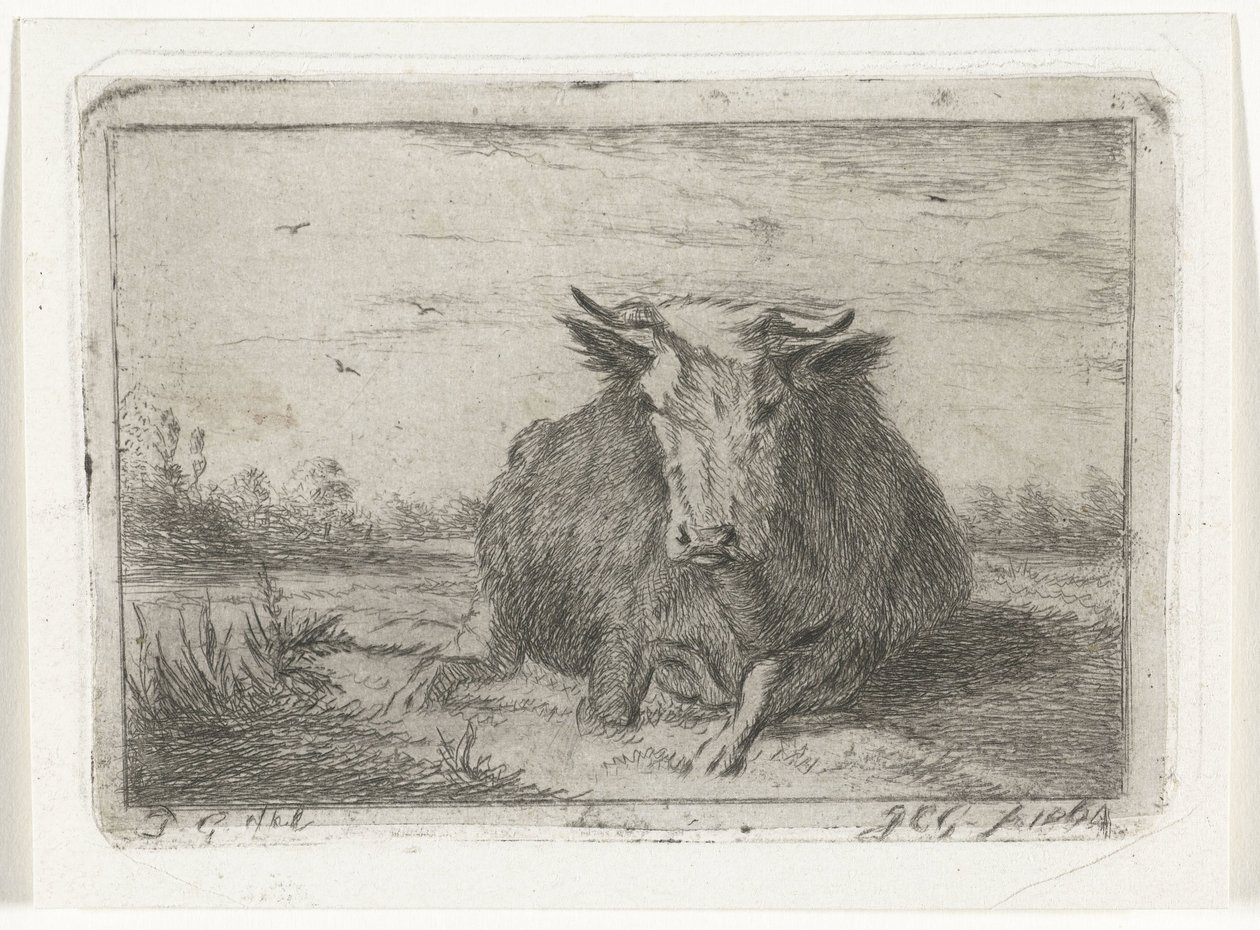 Liegende Kuh von vorne gesehen von Jacobus Cornelis Gaal