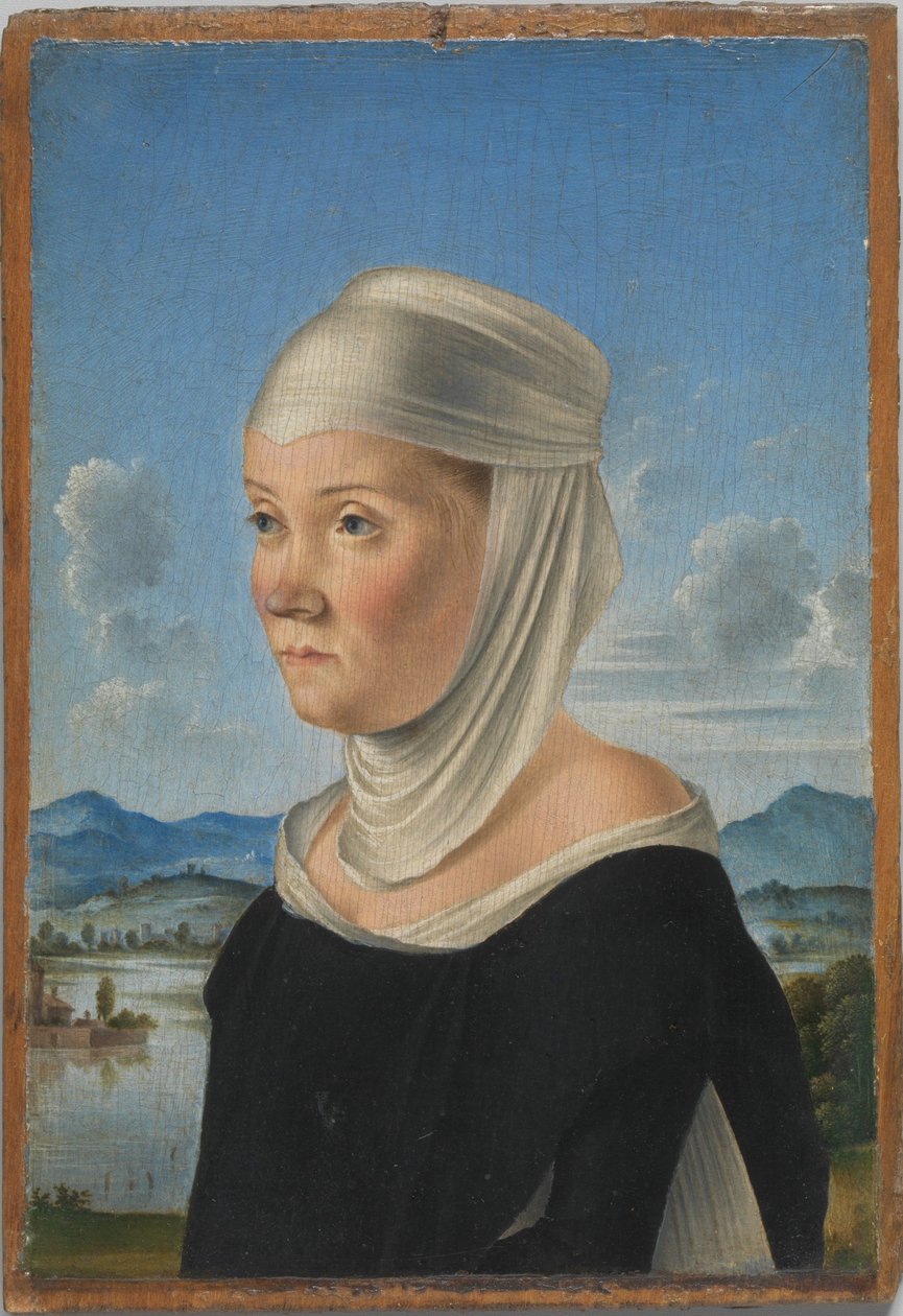 Porträt einer Frau, möglicherweise eine Nonne von San Secondo; (verso) Szene in Grisaille von Jacometto Veneziano