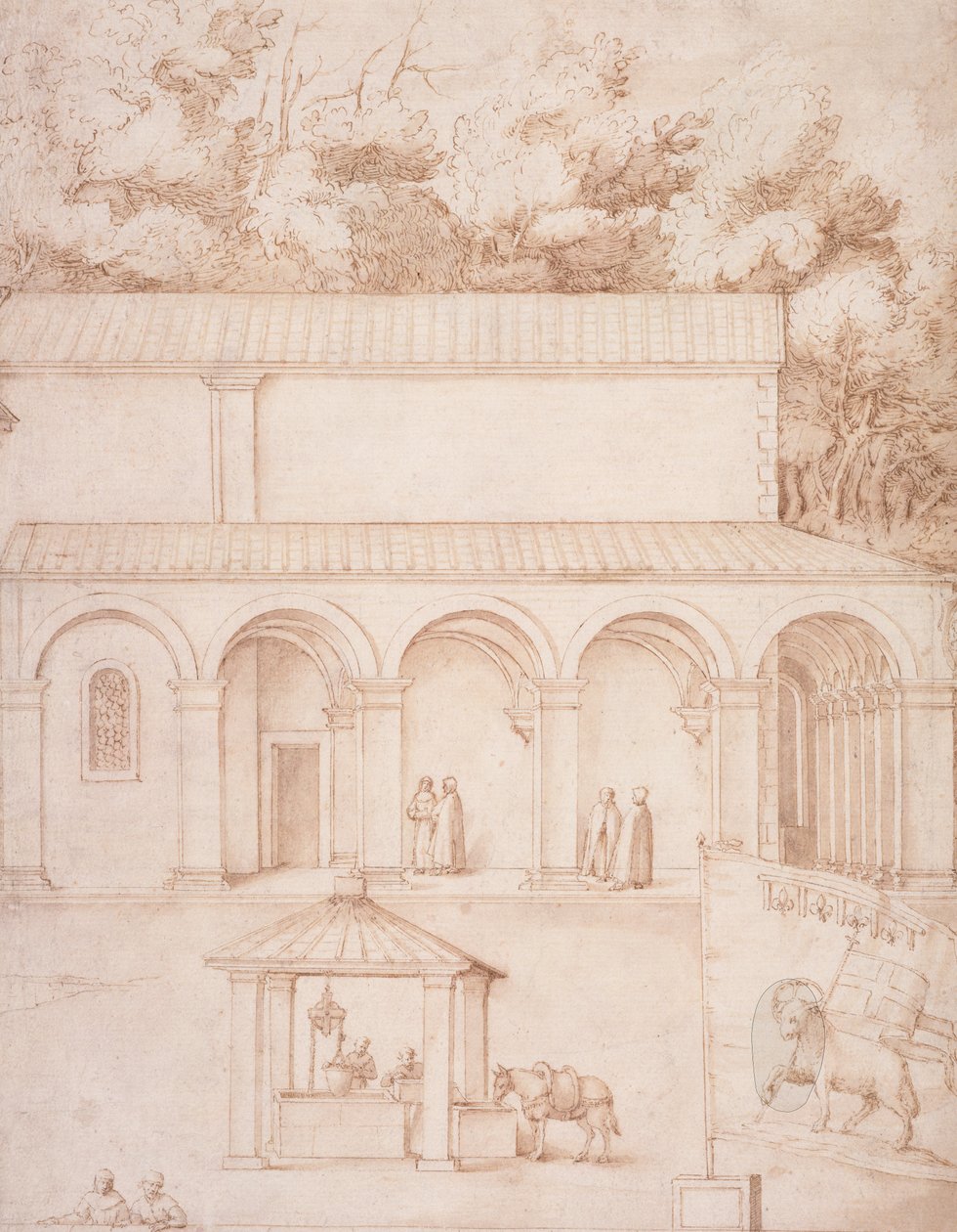 Ansicht des Klosters La Verna, Der Hof und Der Brunnen, c.1607-12 von Jacopo Ligozzi