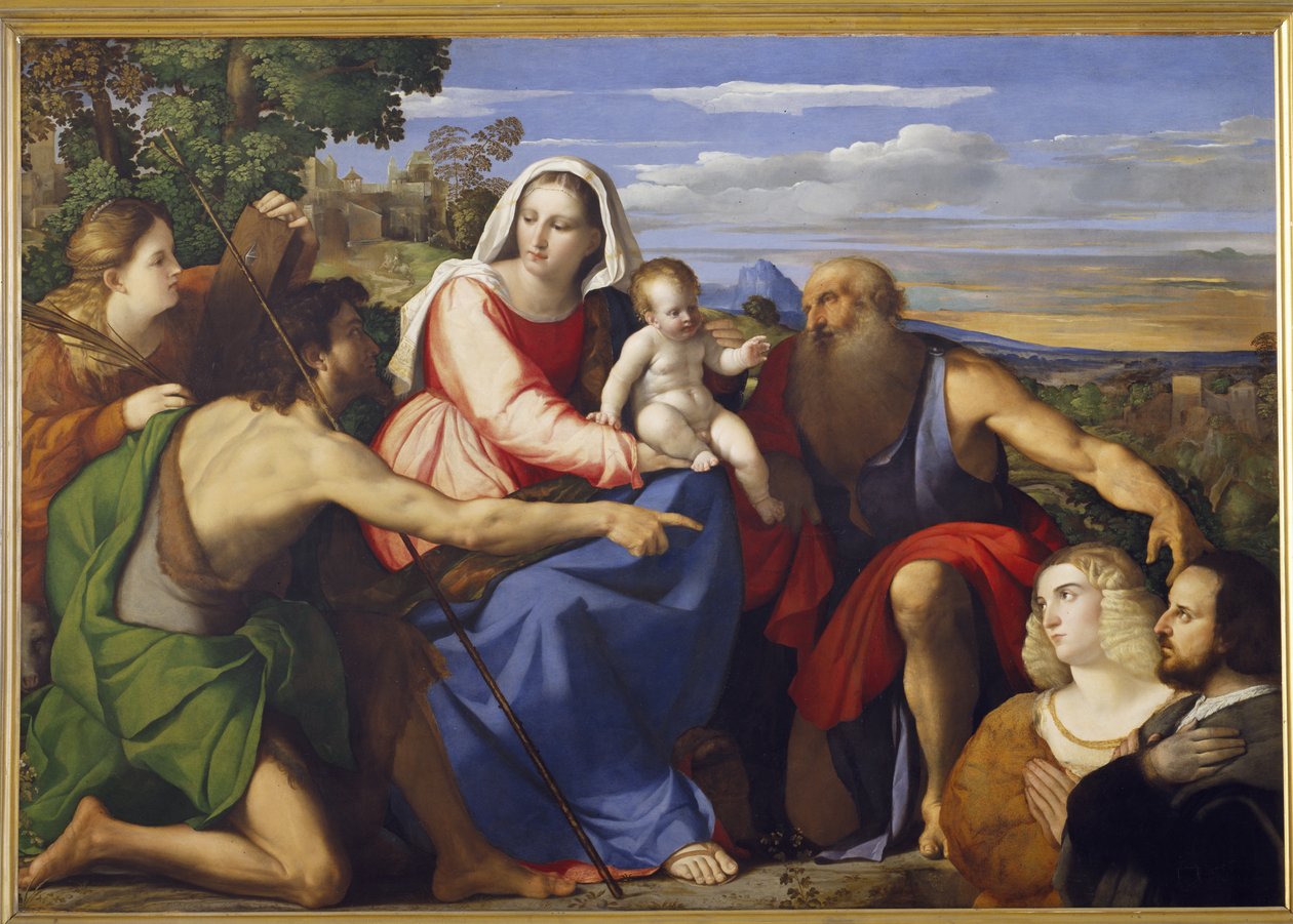 Sacra Conversazione mit St. Katharina, Johannes dem Täufer und zwei Stiftern von Jacopo Palma