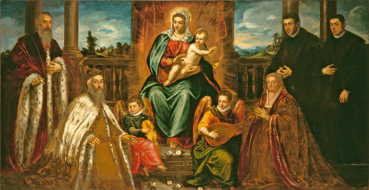 Doge Alvise Mocenigo und Familie vor der Madonna und dem Kind, ca. 1573 von Jacopo Robusti Tintoretto