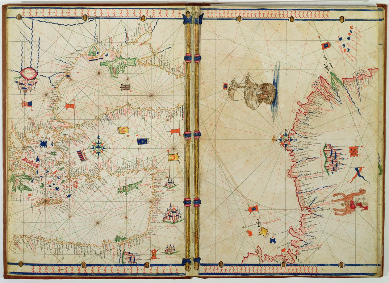 Ms Ital 550.0.3.15 fol.4v-5r Karte der östlichen Mittelmeerküste und Inseln, aus den 