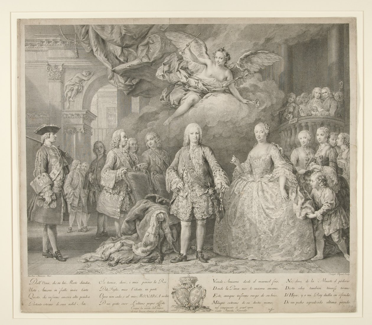 Ferdinand VI. und seine Königin Maria Barbara von Braganza mit Scarlatti und dem berühmten italienischen Kastraten Farinelli von Jacopo (after) Amigoni