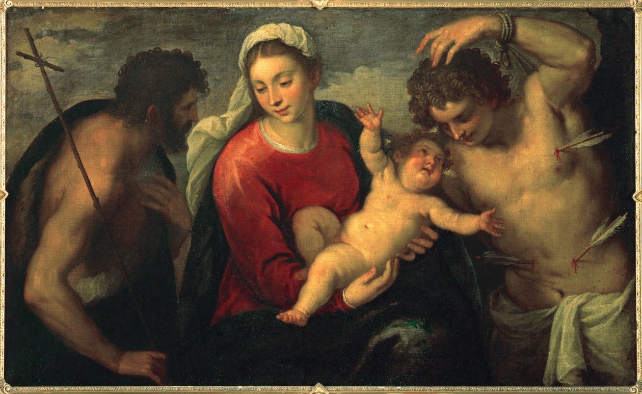 Jungfrau und Kind mit Johannes dem Täufer und Heiligem Sebastian von Jacopo (c.1480-1528) Palma