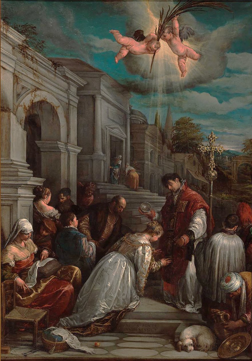Der heilige Valentin tauft die heilige Lucilla, 1575 von Jacopo Bassano il vecchio