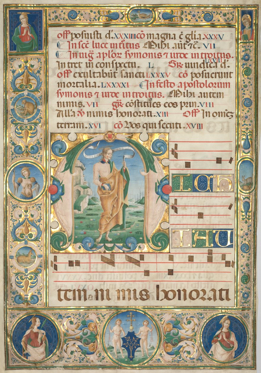 Blatt aus einem Graduale: Initiale (M) mit St. Andreas (recto) von Jacopo Filippo d