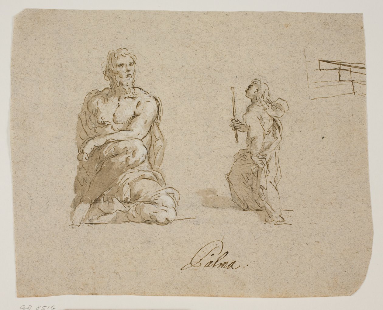 Kniender Mann, Mädchen mit Kerze auf Treppen (die Jungfrau betritt den Tempel), Perspektivskizze für die Treppen von Jacopo Palma