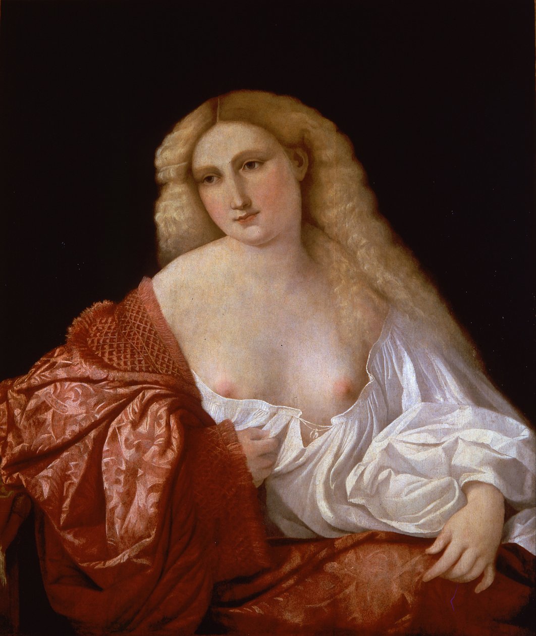 Porträt einer Frau, Porträt einer Kurtisane, 1520 von Jacopo Palma il Vecchio the Elder