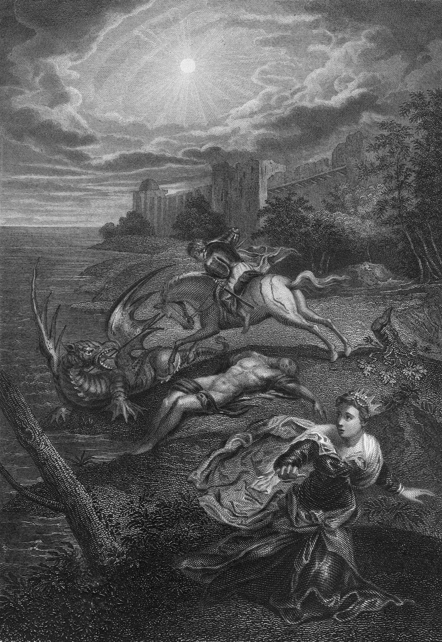 St. Georg und der Drache (Gravur) von Jacopo Robusti (after) Tintoretto