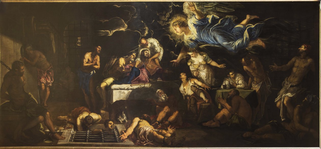 Heiliger Rochus im Gefängnis von einem Engel besucht, 1567 von Jacopo Robusti Tintoretto