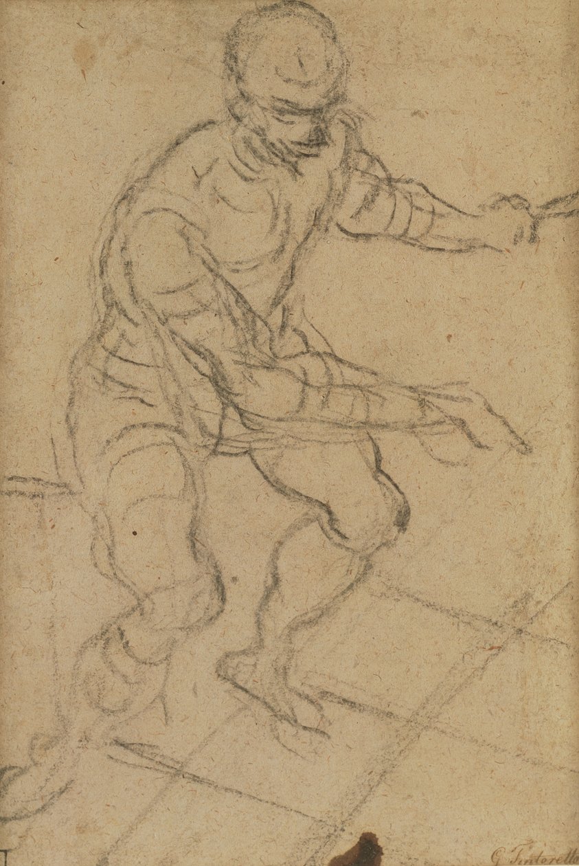 Sitzender Mann von oben gesehen (Schwarzkreide auf Papier) (recto) von Jacopo Robusti Tintoretto