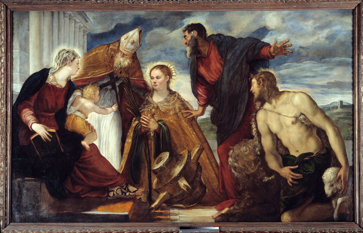 Die Jungfrau und das Kind mit der heiligen Katharina, dem heiligen Augustinus, dem heiligen Markus und dem heiligen Johannes dem Täufer von Jacopo Robusti Tintoretto