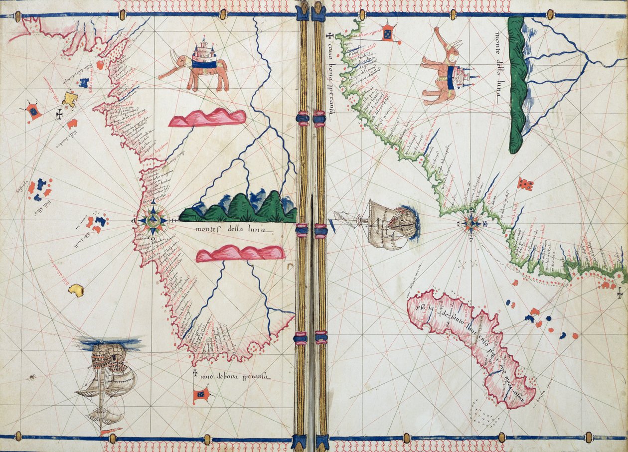 Ms Ital 550.0.3.15 fol.4v-5r Karte von Afrika und dem Kap der Guten Hoffnung, aus den 