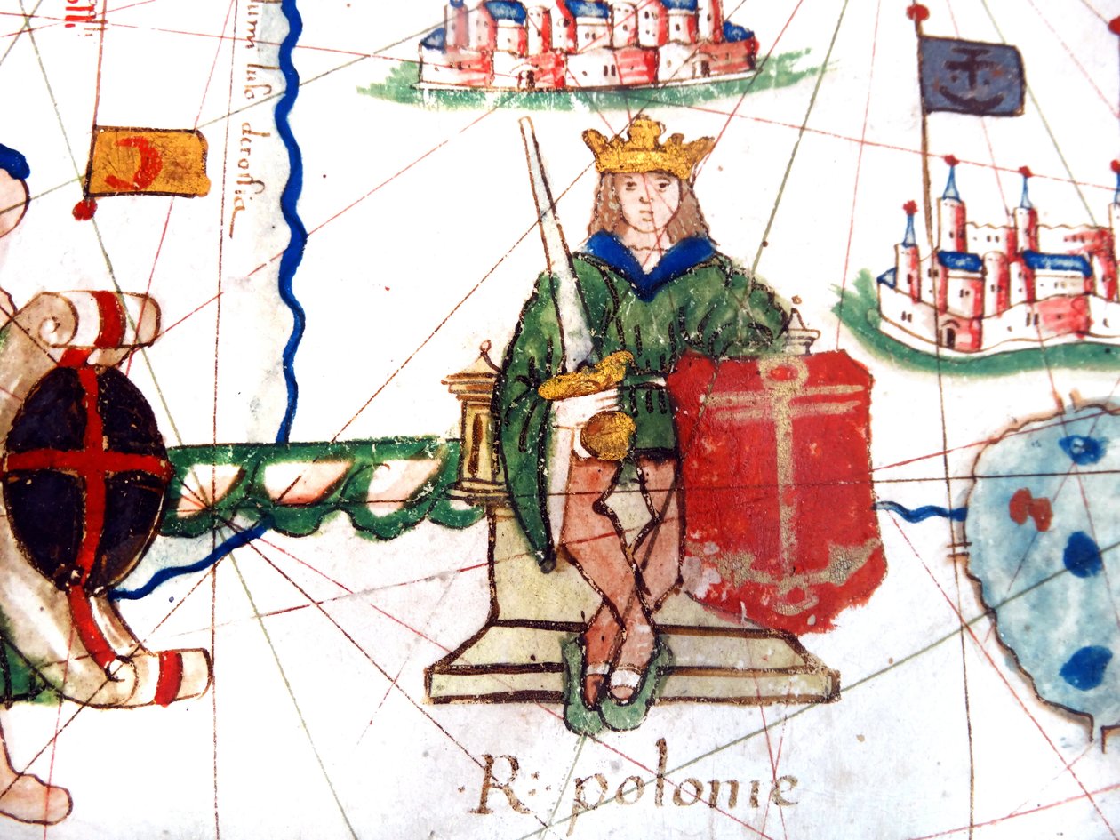 Detail des Königs von Polen aus einer Renaissance-Karte Europas, Jacopo Russo (nach), 1528 von Jacopo Russo