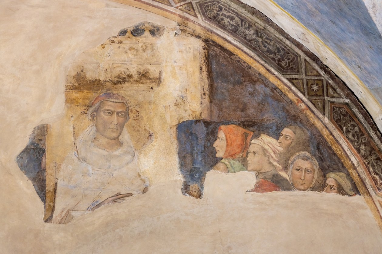 Lunette mit Figur eines Heiligen und fünf nicht identifizierten Figuren (Fresko) von Jacopo di Cione