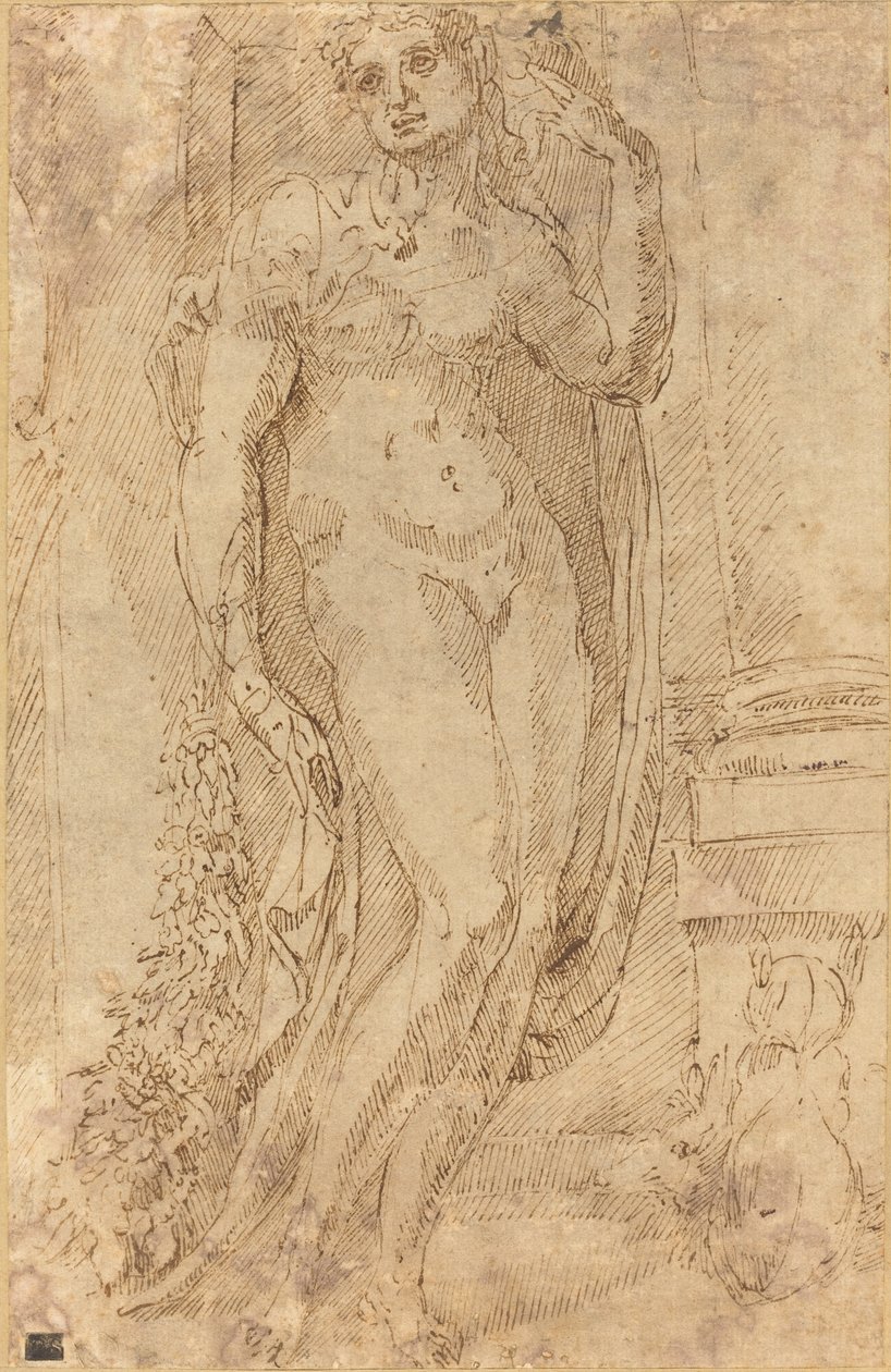 Allegorische Figur mit einer Katze und einem Schwein von Jacopo di Giovanni