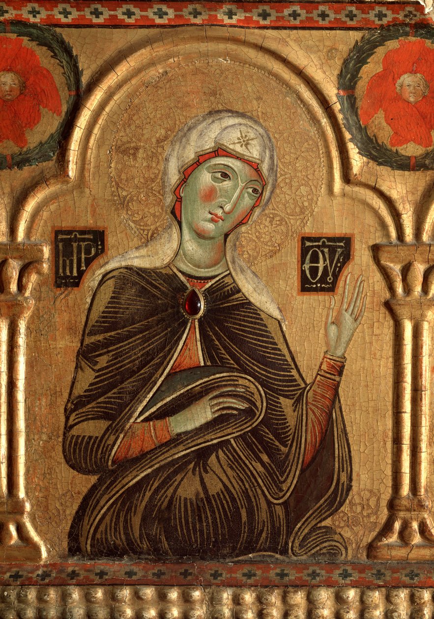 Polyptychon mit Erlöser und Heiligen: (Detail) der Jungfrau Maria von Jacopo di Meliore