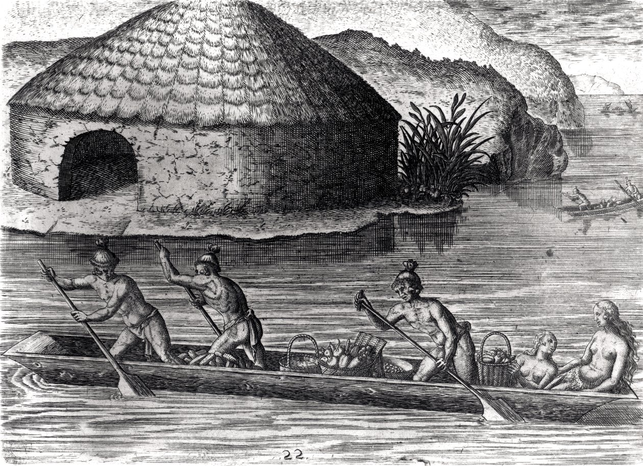 Florida-Indianer lagern ihre Ernte im öffentlichen Kornspeicher, aus 