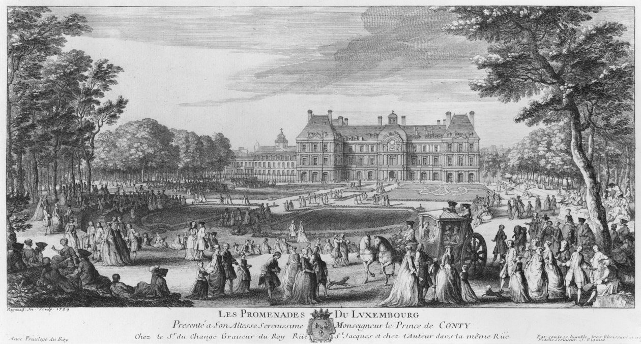Spaziergang in den Luxemburger Gärten, 1729 von Jacques Rigaud