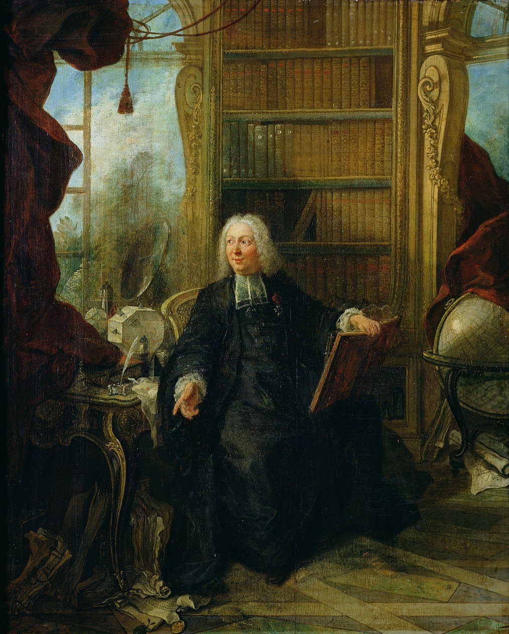 Abt Nollet (1700-70) in seinem Arbeitszimmer im Schloss de la Muette, optisches Pavillon von Jacques de Lajoüe