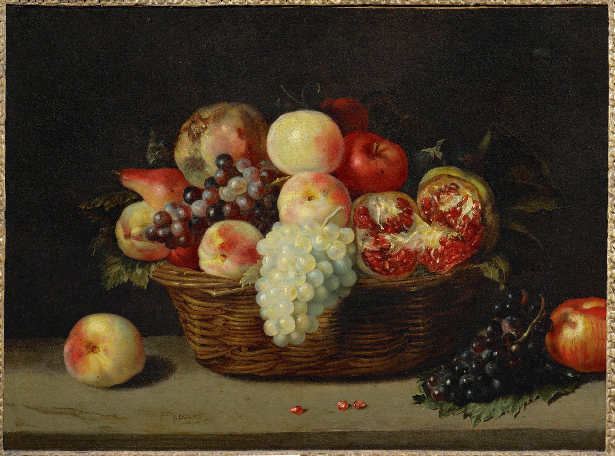 Korb mit Granatapfel, Pfirsichen und Trauben von Jacques (attr. to) Linard