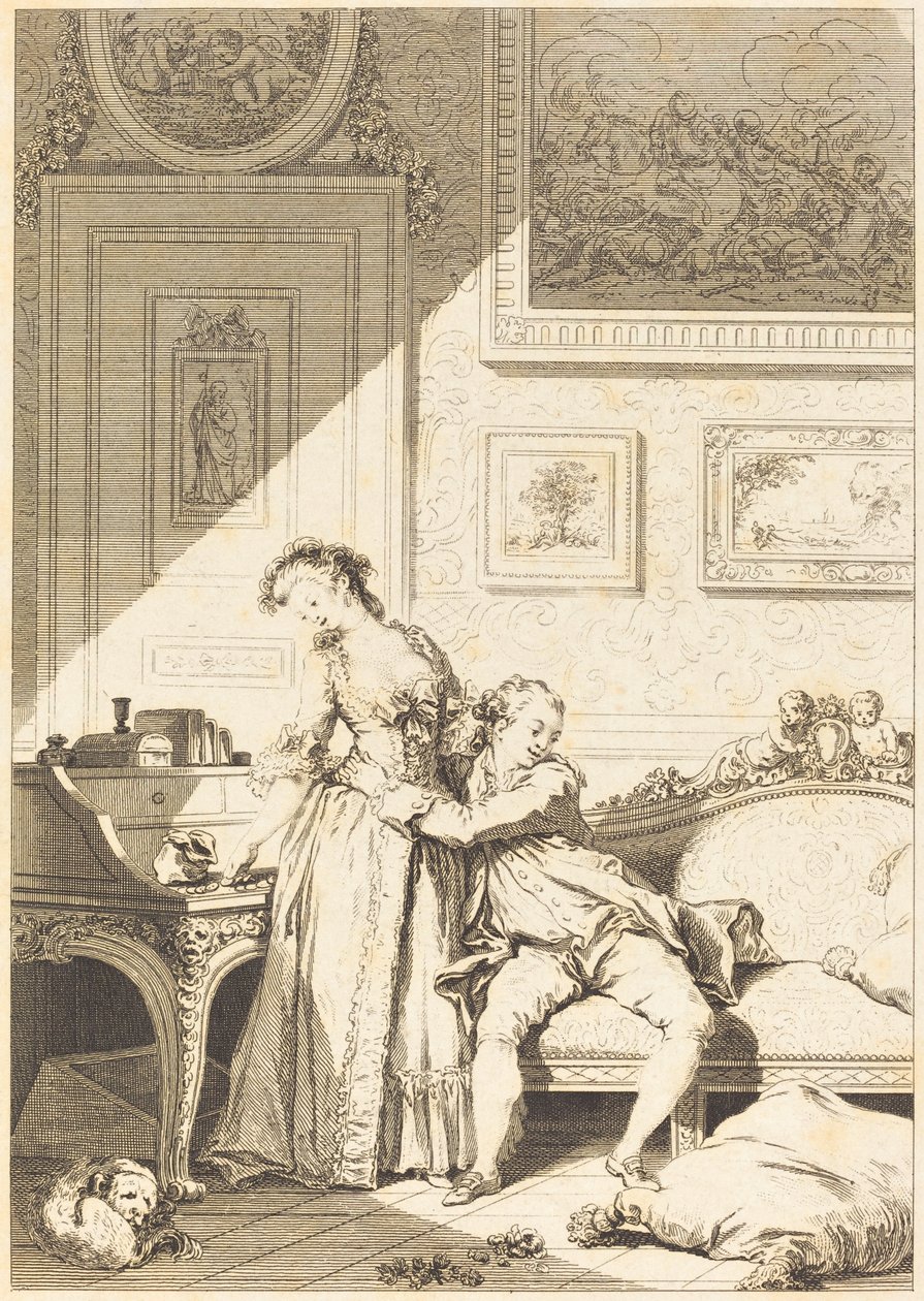 Eine geizige Frau und ein galanter Betrüger von Jacques Aliamet and Antoine Jean Duclos after Jean Honoré Fragonard