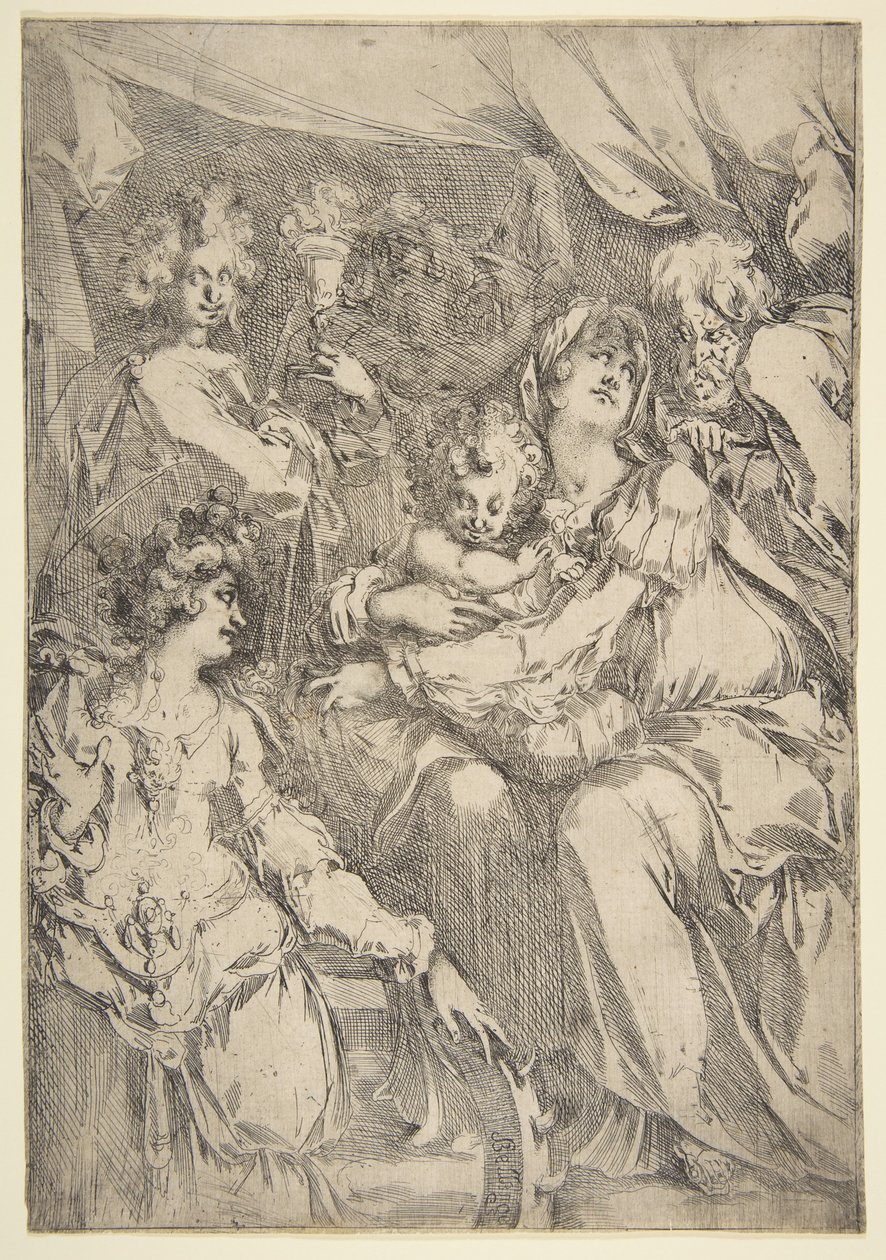 Die Heilige Familie mit der Heiligen Katharina, dem Heiligen Johannes dem Evangelisten und einem Engel, 1612-16 von Jacques Bellange