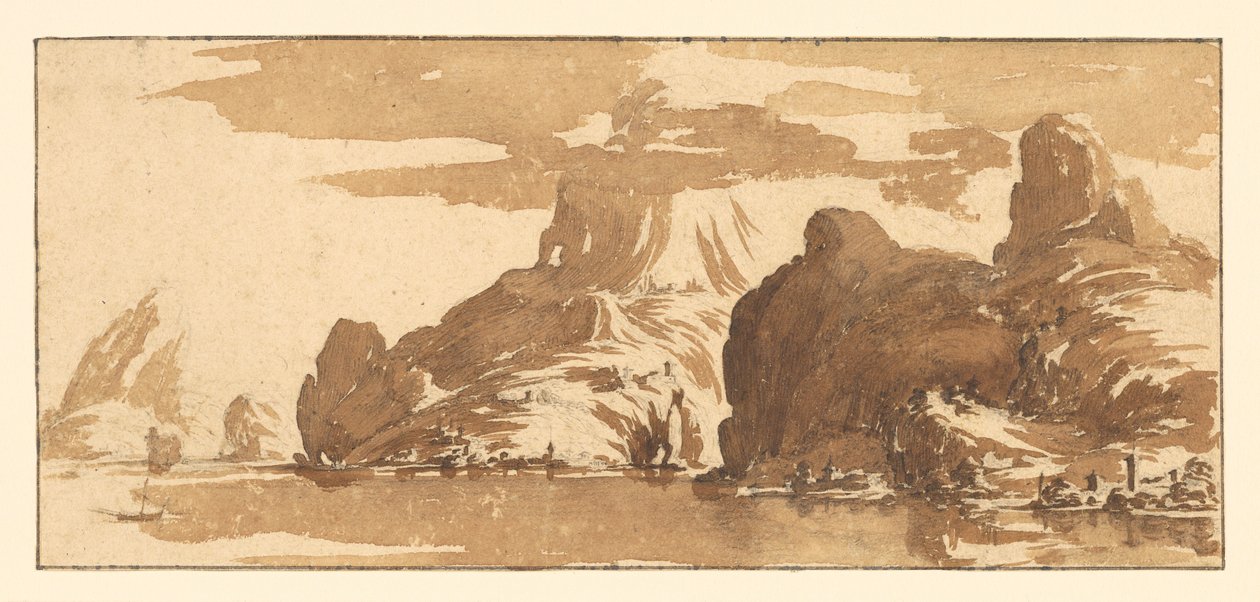 Blick auf Berge über einen See von Jacques Callot