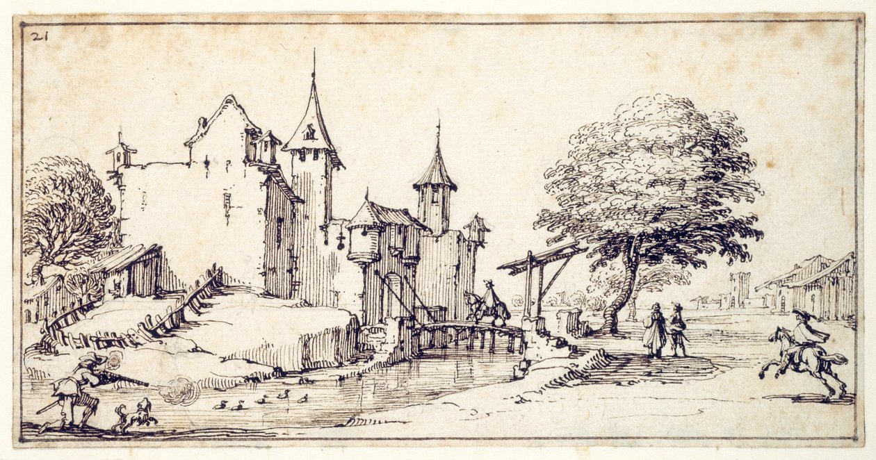 Ein Schloss mit Zugbrücke von Jacques Callot