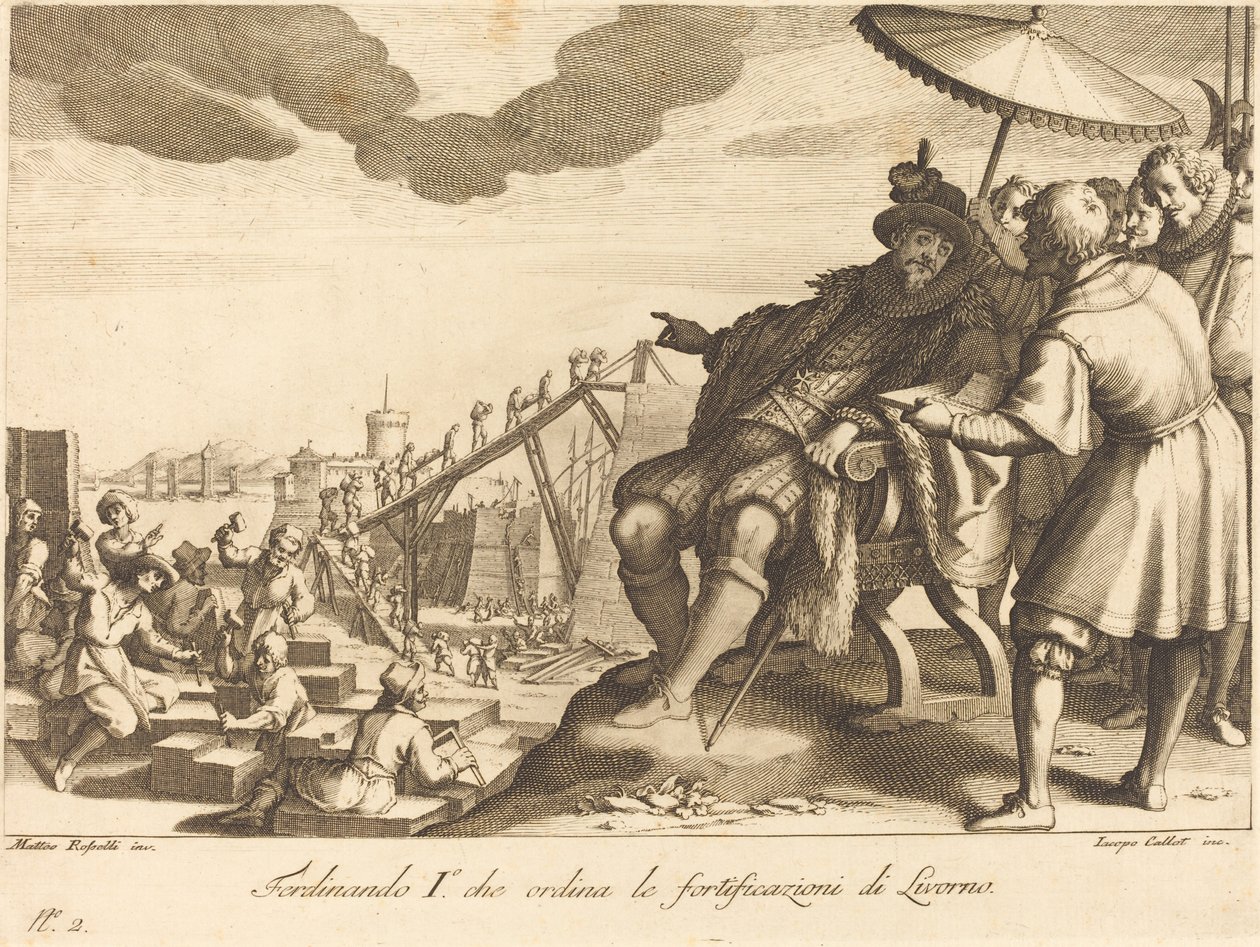 Bau und Befestigung des Hafens von Livorno von Jacques Callot