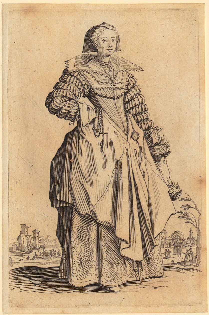 Dame mit Spitzenkragen, Blatt 8 der Folge „Die Noblesse“ von Jacques Callot