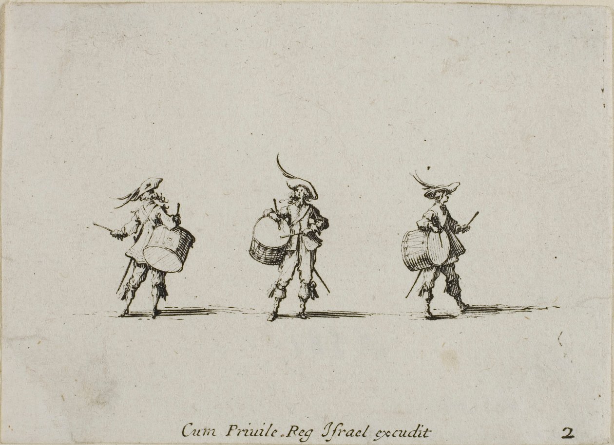 Übung mit Trommeln, Platte zwei aus Die Militärübungen von Jacques Callot