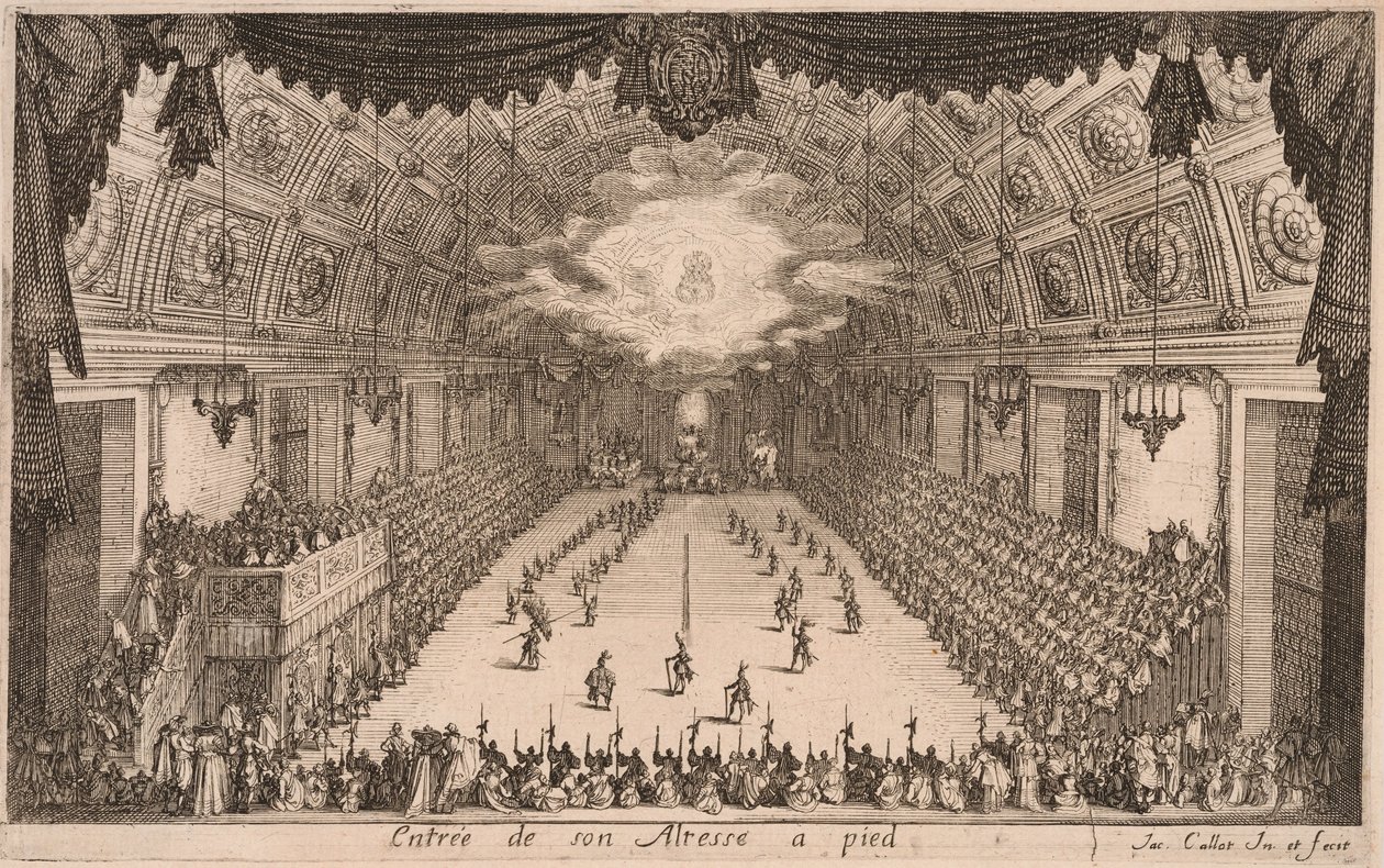 Herzog Karl IV. kommt zu Fuß an, aus Combat à la Barrière von Jacques Callot