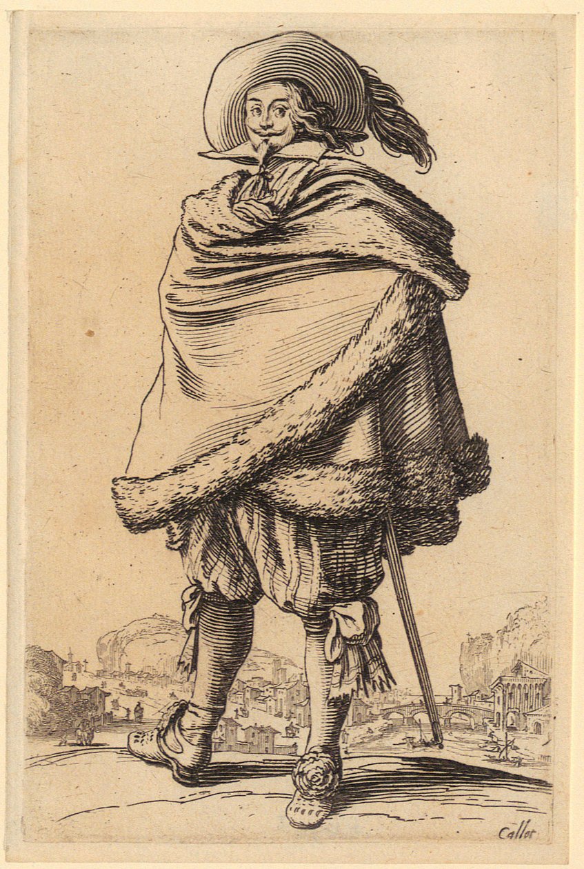 Edelmann mit pelzverbrämtem Umhang, Blatt 10 der Folge „Die Noblesse“ von Jacques Callot