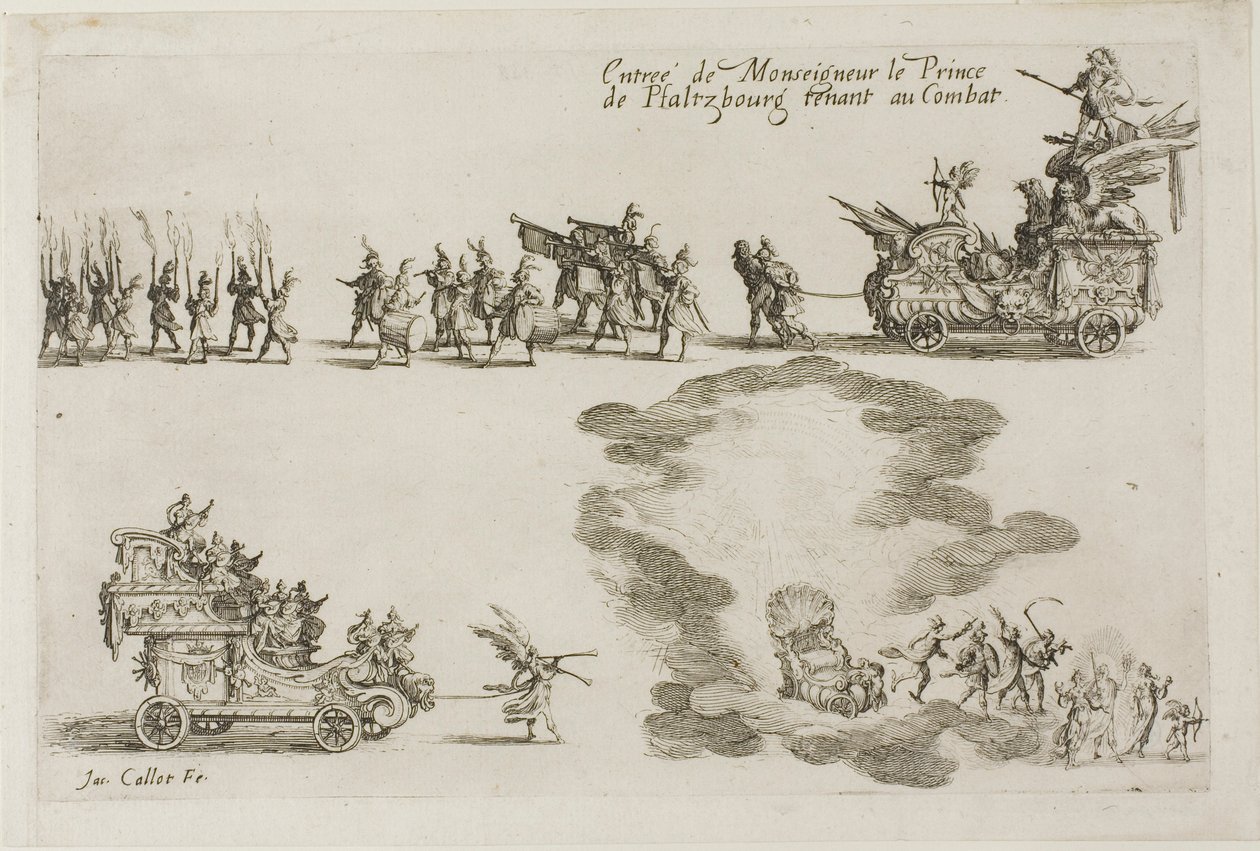 Einzug des Monsignore, des Prinzen von Phalsbourg, Verteidiger im Kampf, aus Der Kampf an der Barriere von Jacques Callot