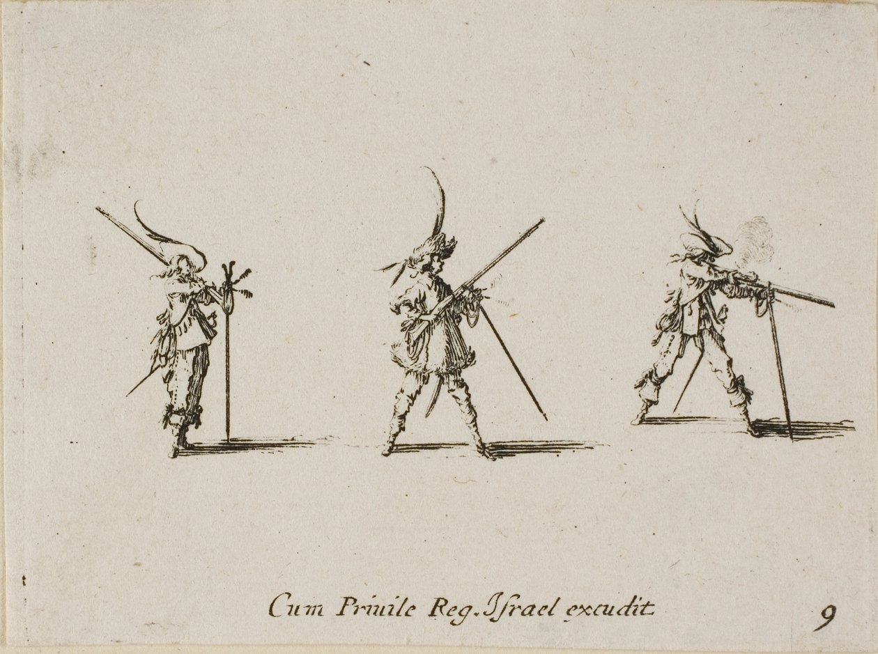 Musketenschießen, Platte neun aus Die militärischen Übungen von Jacques Callot