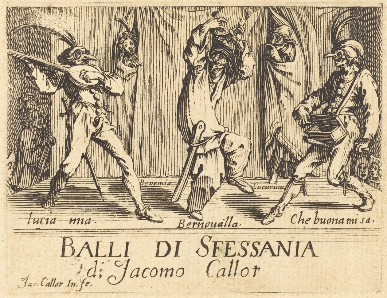 Frontispiz für Balli di Sfessania, ca. 1622 von Jacques Callot