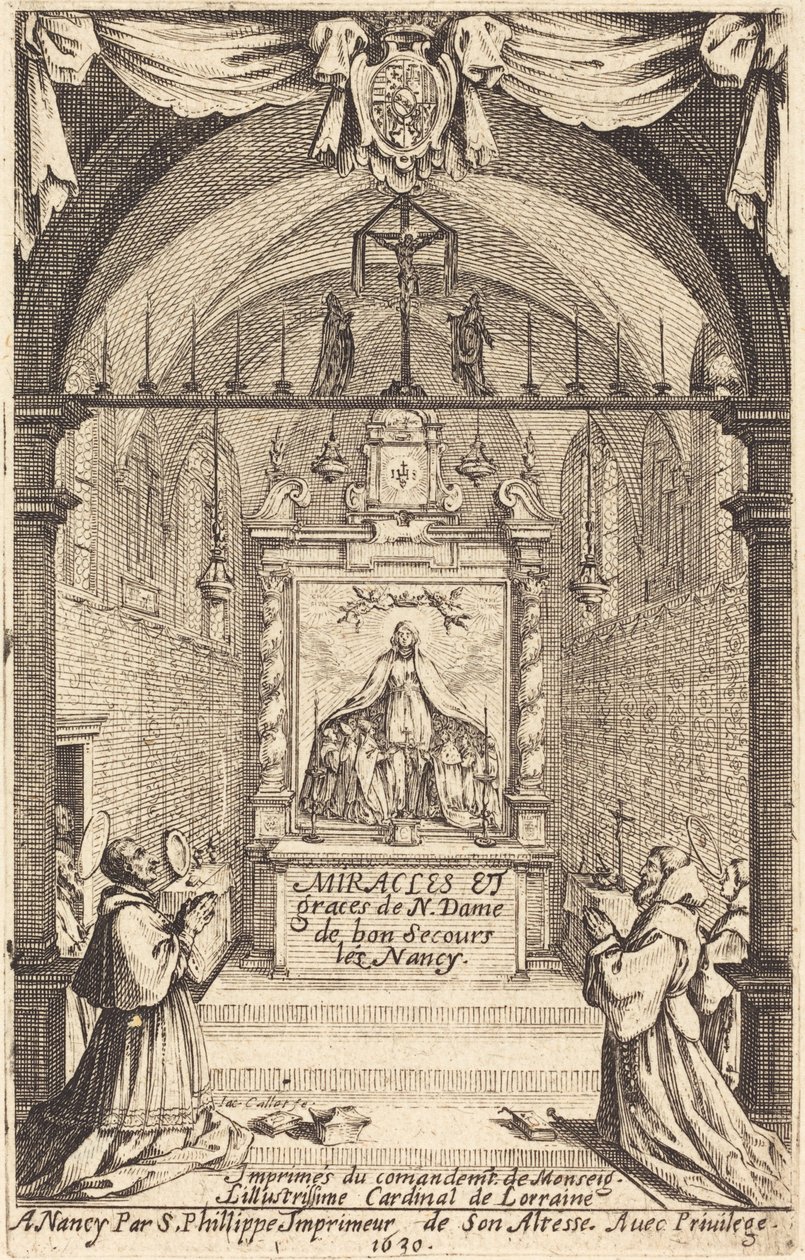 Frontispiz für die Wunder und Gnaden Unserer Lieben Frau von "Bon-Secours-les-Nancy" von Jacques Callot