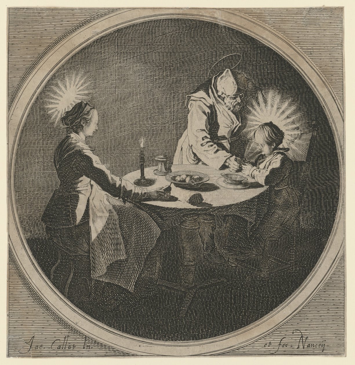 Heilige Familie am Tisch von Jacques Callot