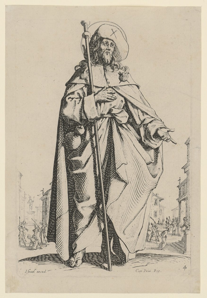 Heiliger Jakobus der Ältere, Blatt 7 der Folge "Jesus, die zwölf Apostel und Maria" von Jacques Callot