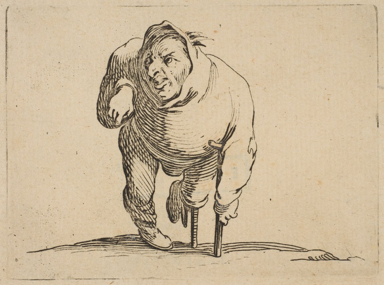 Der Krüppel mit einer Krücke und einem Holzbein, 1616-22 von Jacques Callot