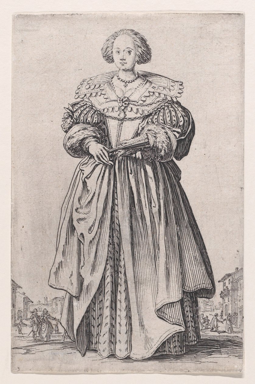 Die Dame mit dem Fächer, aus „Der Adel“ von Jacques Callot