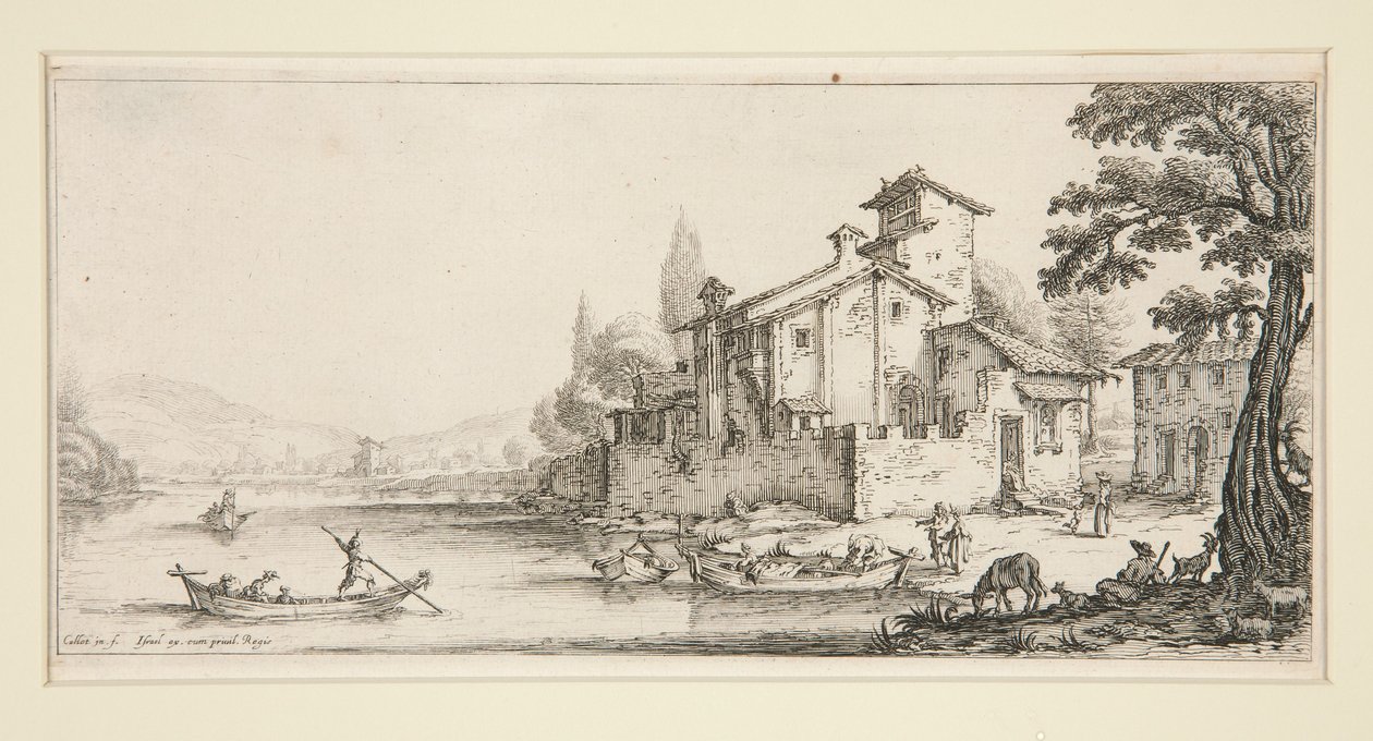 Der Spaziergang auf dem Wasser, aus Landschaften für Giovanni de Medici von Jacques Callot